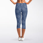 Rose Denim Jeans Pattern Print Women's Capri Leggings