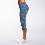 Rose Denim Jeans Pattern Print Women's Capri Leggings