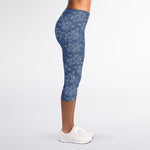 Rose Denim Jeans Pattern Print Women's Capri Leggings