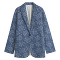 Rose Denim Jeans Pattern Print Women's Cotton Blazer