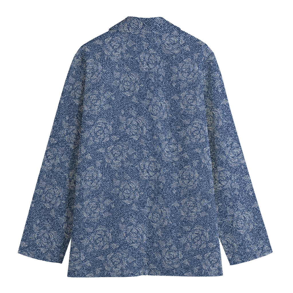 Rose Denim Jeans Pattern Print Women's Cotton Blazer