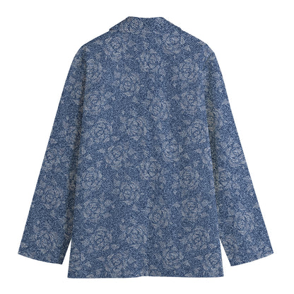 Rose Denim Jeans Pattern Print Women's Cotton Blazer