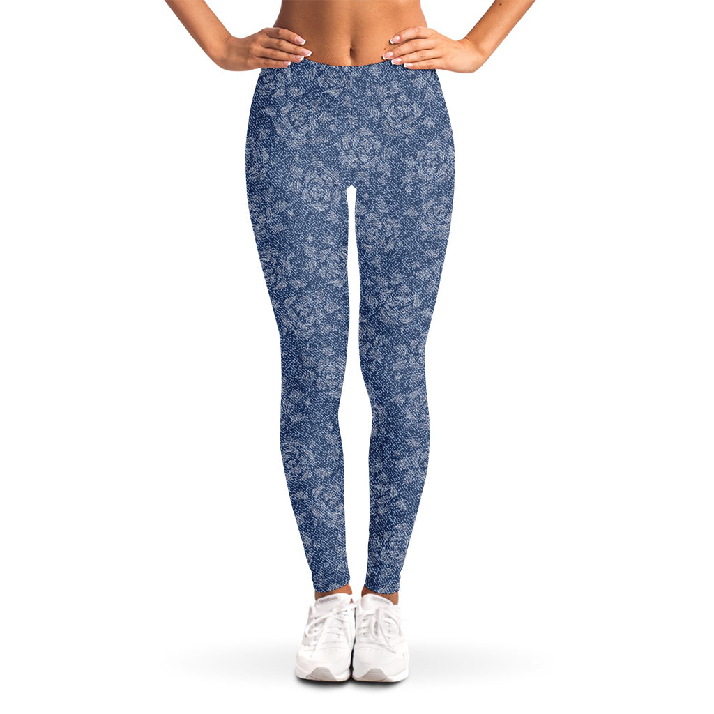 Rose Denim Jeans Pattern Print Women's Leggings