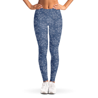 Rose Denim Jeans Pattern Print Women's Leggings