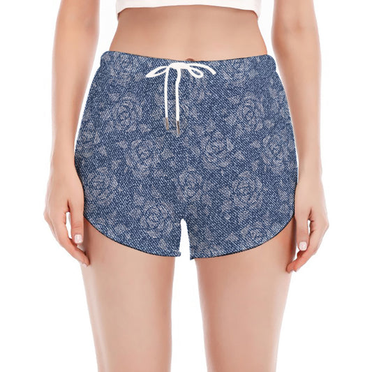 Rose Denim Jeans Pattern Print Women's Split Running Shorts