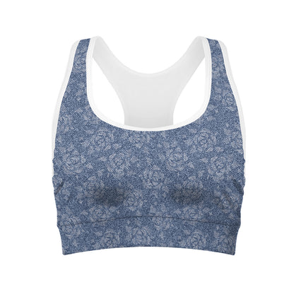 Rose Denim Jeans Pattern Print Women's Sports Bra