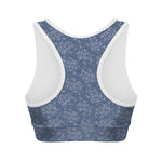 Rose Denim Jeans Pattern Print Women's Sports Bra