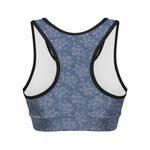 Rose Denim Jeans Pattern Print Women's Sports Bra