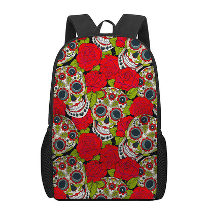 Rose Floral Sugar Skull Pattern Print 17 Inch Backpack