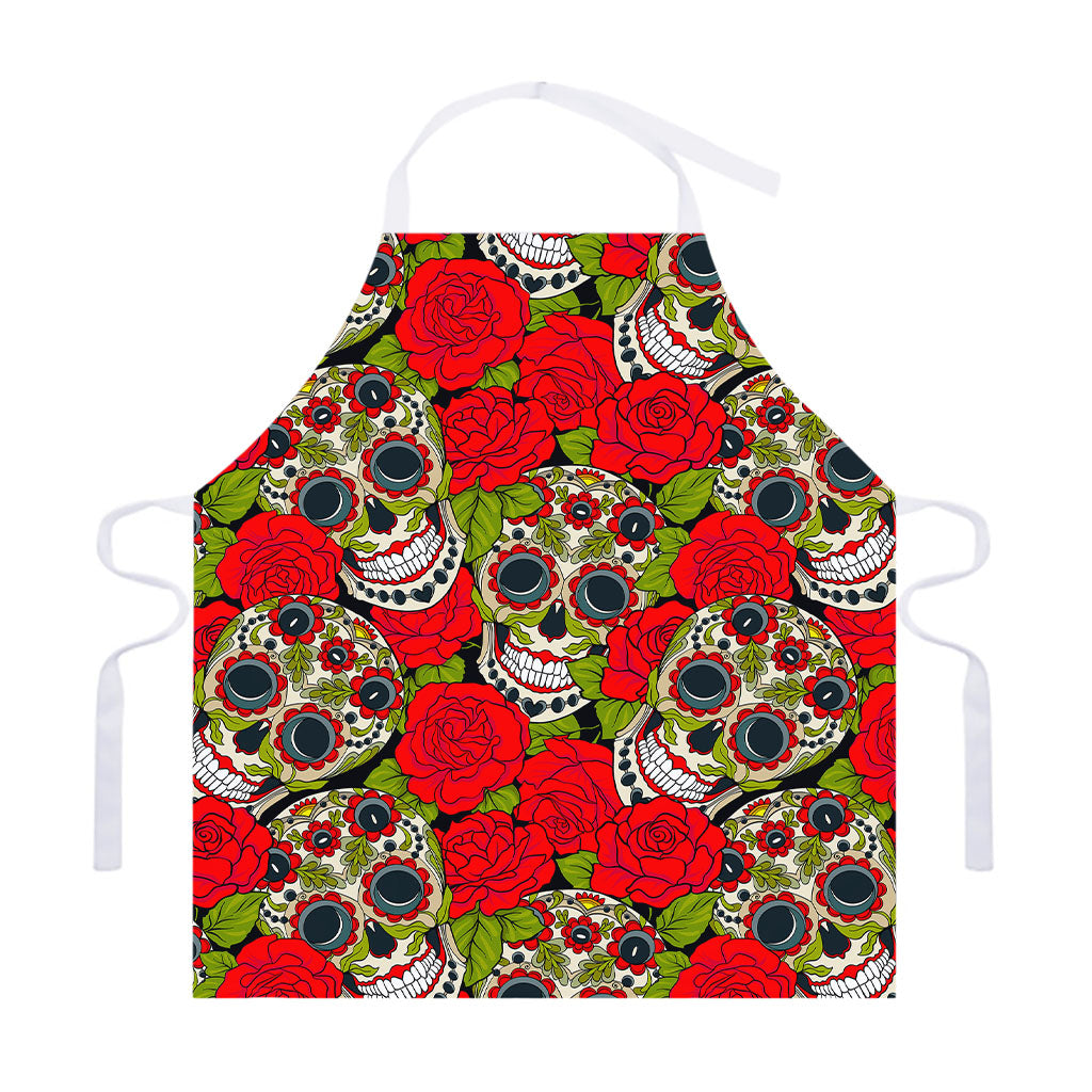 Rose Floral Sugar Skull Pattern Print Adjustable Apron