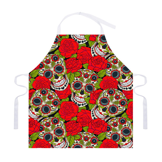 Rose Floral Sugar Skull Pattern Print Adjustable Apron
