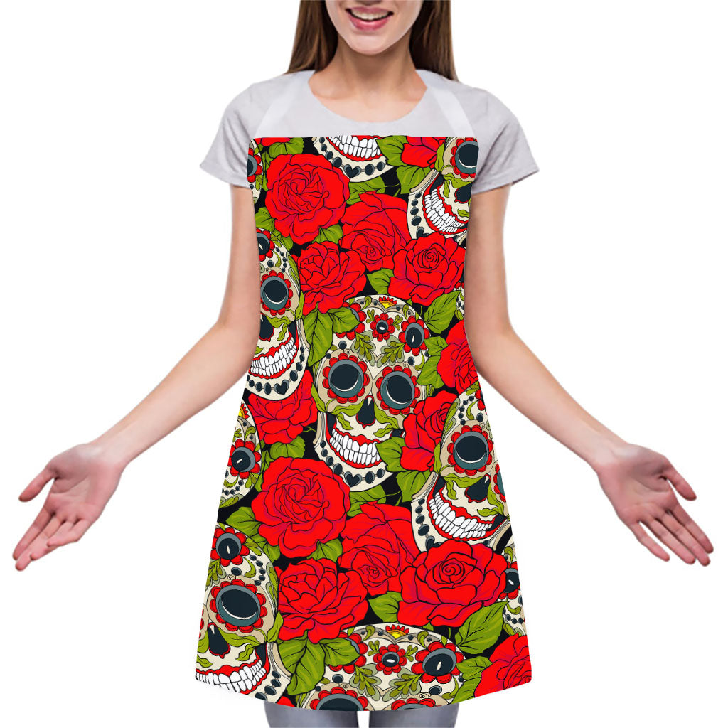 Rose Floral Sugar Skull Pattern Print Adjustable Apron