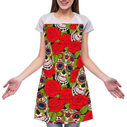 Rose Floral Sugar Skull Pattern Print Adjustable Apron