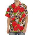 Rose Floral Sugar Skull Pattern Print Aloha Shirt