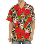 Rose Floral Sugar Skull Pattern Print Aloha Shirt