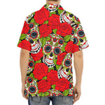 Rose Floral Sugar Skull Pattern Print Aloha Shirt