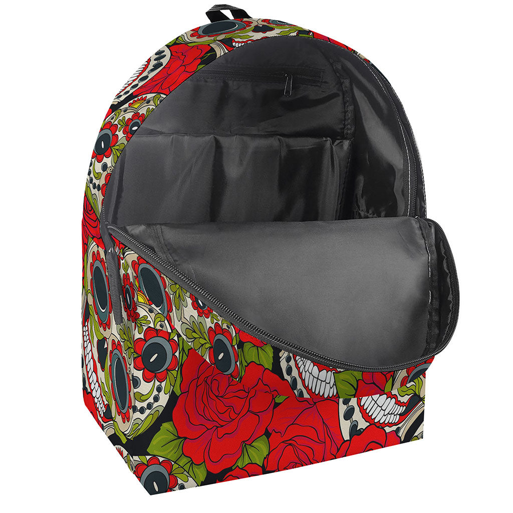 Rose Floral Sugar Skull Pattern Print Backpack