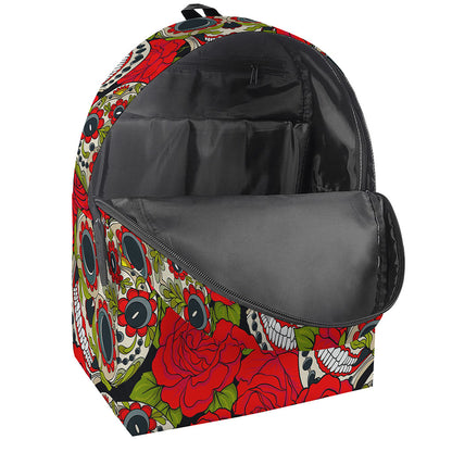 Rose Floral Sugar Skull Pattern Print Backpack