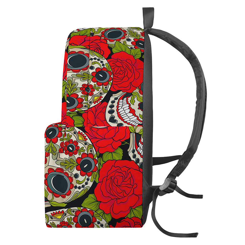 Rose Floral Sugar Skull Pattern Print Backpack