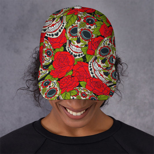 Rose Floral Sugar Skull Pattern Print Baseball Cap