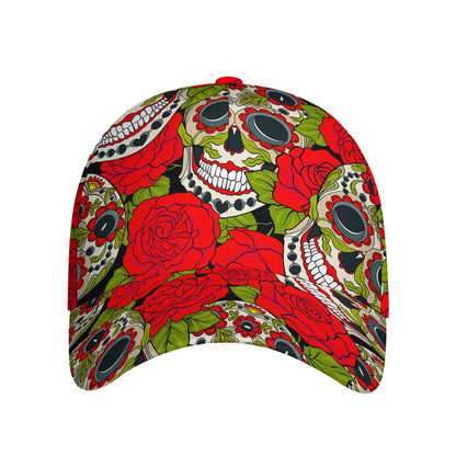 Rose Floral Sugar Skull Pattern Print Baseball Cap