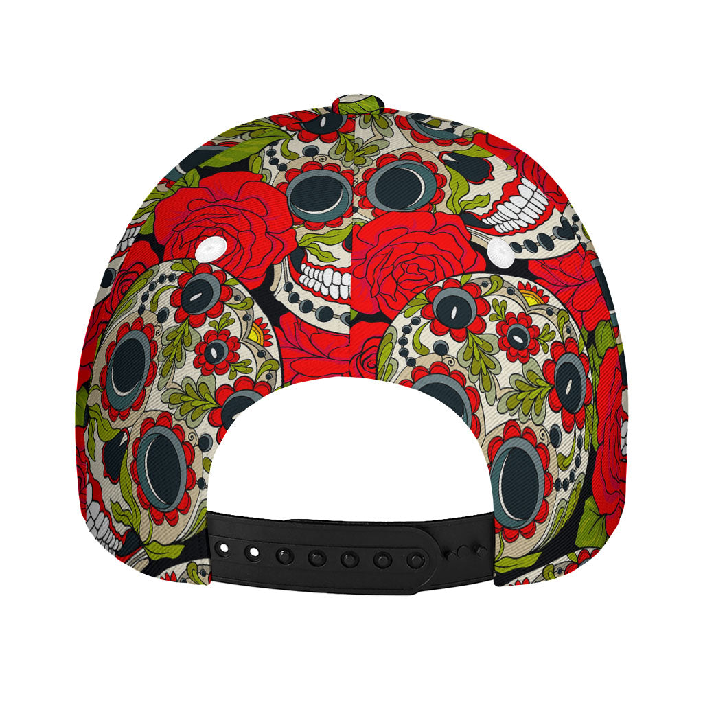 Rose Floral Sugar Skull Pattern Print Baseball Cap