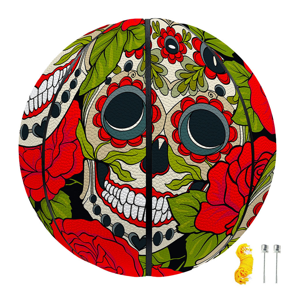 Rose Floral Sugar Skull Pattern Print Basketball
