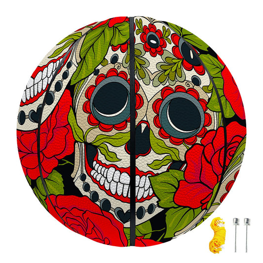 Rose Floral Sugar Skull Pattern Print Basketball