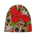 Rose Floral Sugar Skull Pattern Print Beanie