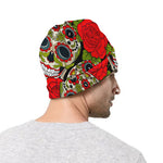 Rose Floral Sugar Skull Pattern Print Beanie