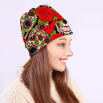 Rose Floral Sugar Skull Pattern Print Beanie
