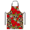 Rose Floral Sugar Skull Pattern Print Bib Apron With Pocket