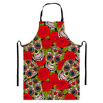 Rose Floral Sugar Skull Pattern Print Bib Apron With Pocket