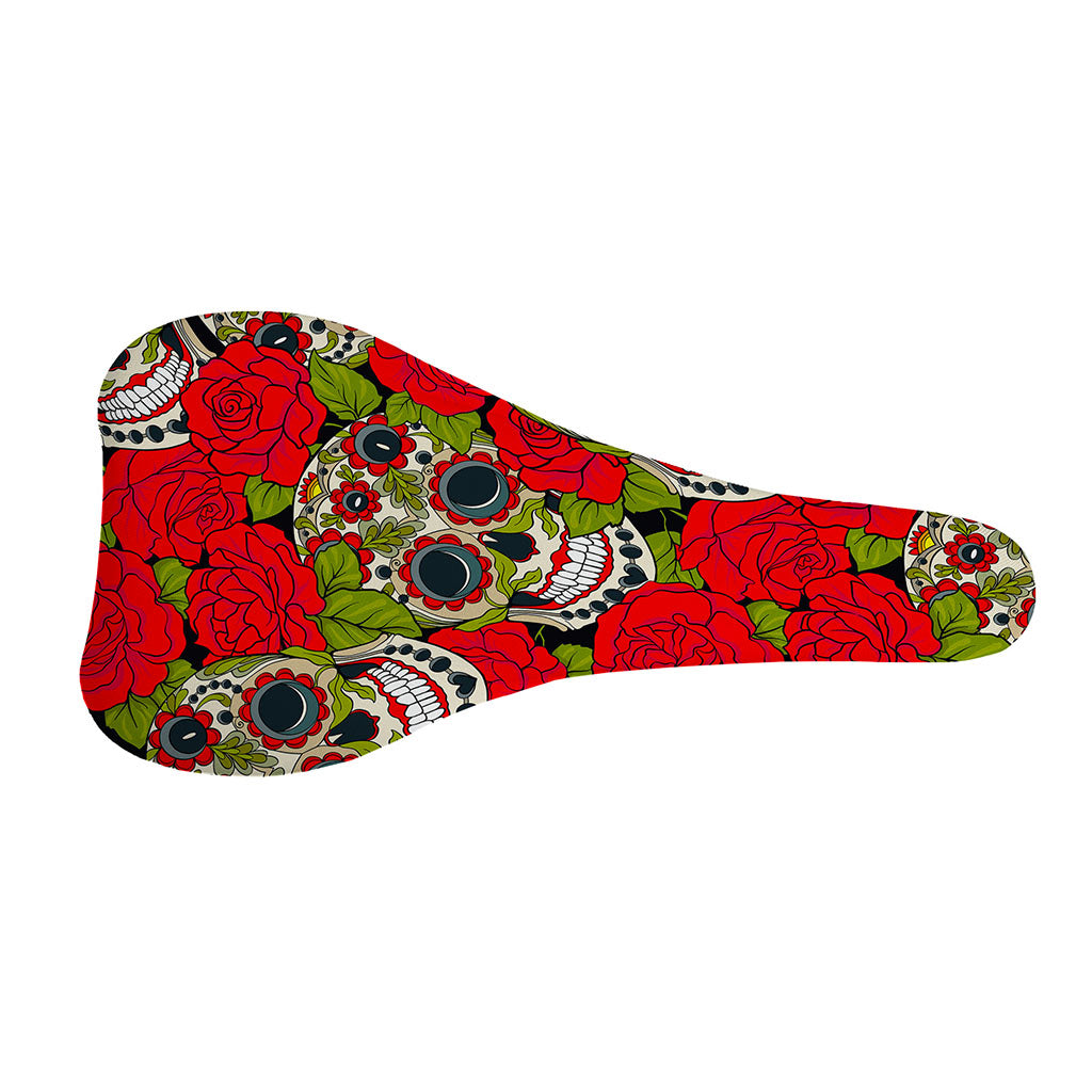 Rose Floral Sugar Skull Pattern Print Bicycle Seat Cover