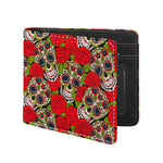 Rose Floral Sugar Skull Pattern Print Bifold Wallet
