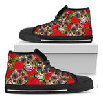 Rose Floral Sugar Skull Pattern Print Black High Top Sneakers
