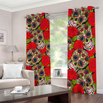 Rose Floral Sugar Skull Pattern Print Blackout Grommet Curtains