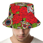 Rose Floral Sugar Skull Pattern Print Bucket Hat