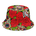 Rose Floral Sugar Skull Pattern Print Bucket Hat