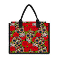 Rose Floral Sugar Skull Pattern Print Canvas Tote Bag
