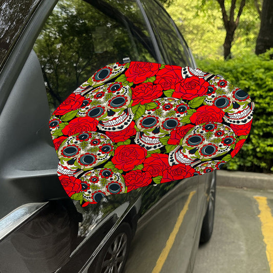 Rose Floral Sugar Skull Pattern Print Car Side Mirror Covers