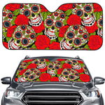 Rose Floral Sugar Skull Pattern Print Car Windshield Sun Shade