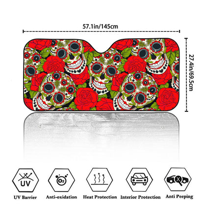 Rose Floral Sugar Skull Pattern Print Car Windshield Sun Shade
