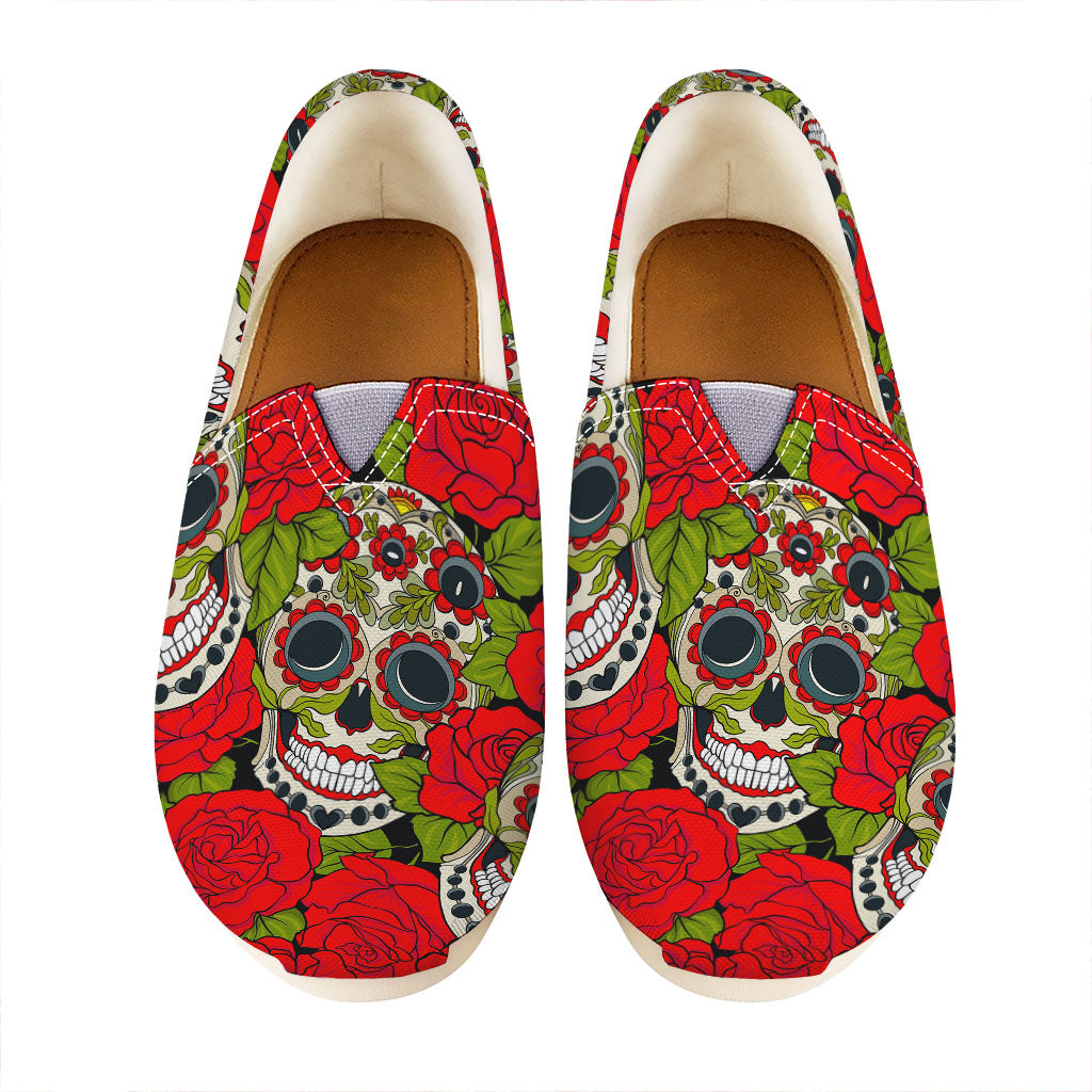 Rose Floral Sugar Skull Pattern Print Casual Shoes