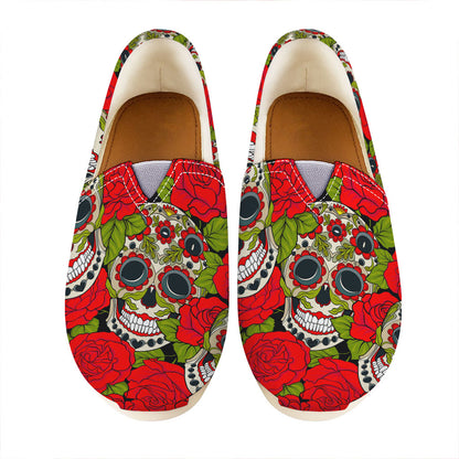 Rose Floral Sugar Skull Pattern Print Casual Shoes