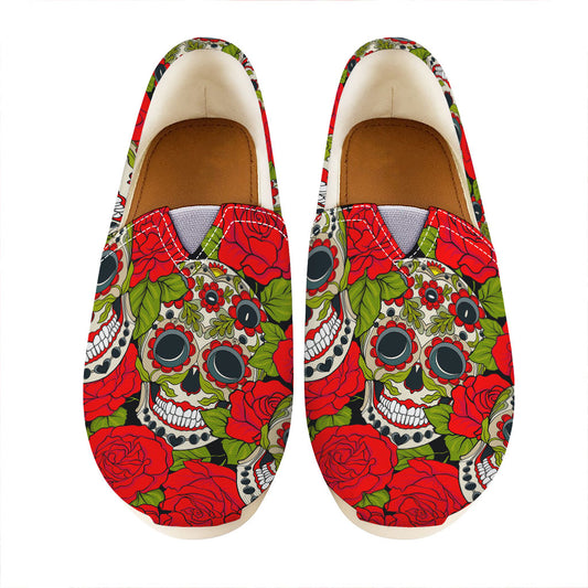 Rose Floral Sugar Skull Pattern Print Casual Shoes
