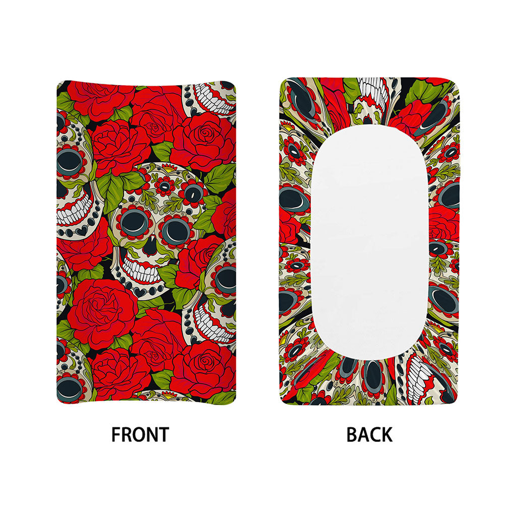 Rose Floral Sugar Skull Pattern Print Changing Pad Cover