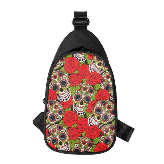 Rose Floral Sugar Skull Pattern Print Chest Bag