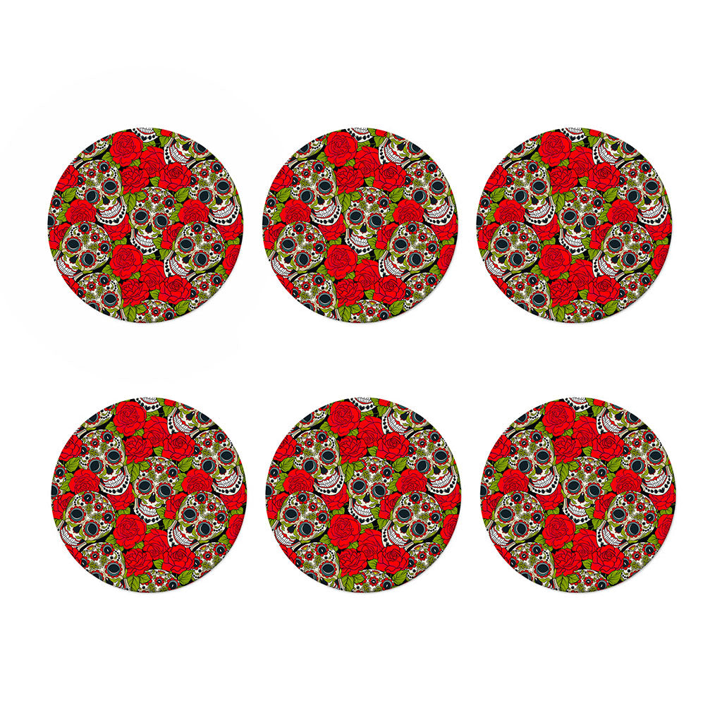 Rose Floral Sugar Skull Pattern Print Coaster Set