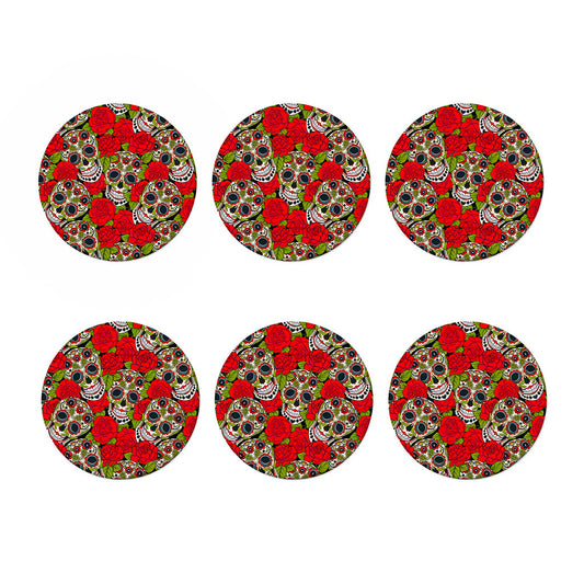 Rose Floral Sugar Skull Pattern Print Coaster Set